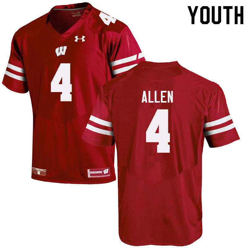 Wisconsin Badgers Youth #4 Markus Allen NCAA Under Armour Authentic Red College Stitched Football Jersey VL40C75ZA